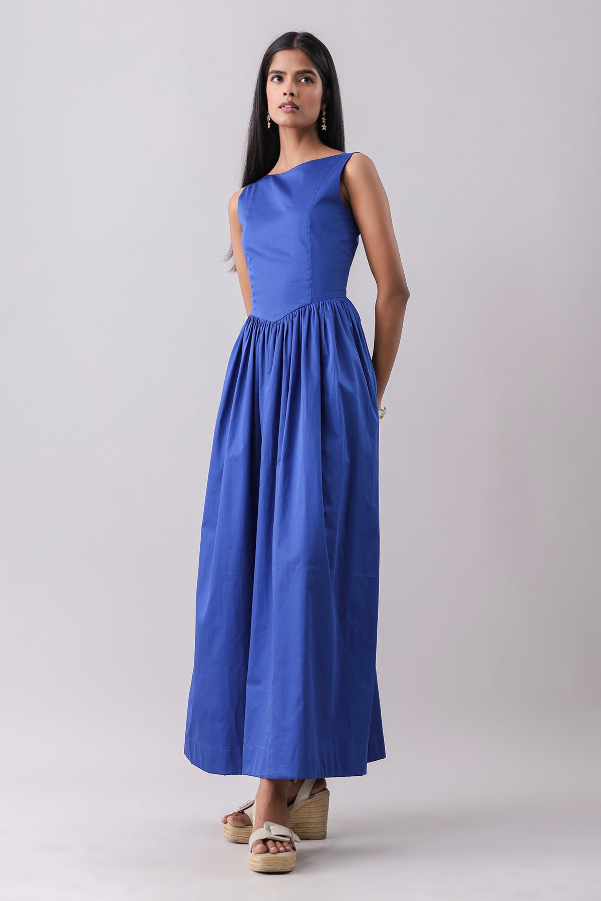 Buy Royal Blue Boat Neck Maxi Dress by Why Look West for women online at ScrollnShops